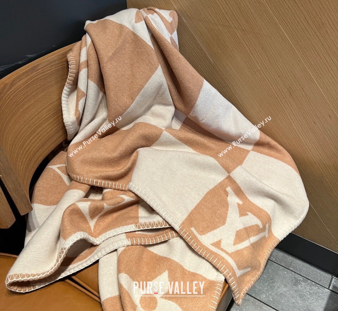 Louis Vuitton Neo Monogram Wool and Cashmere Blanket 140x180cm Brown 2023 (A-231028064)