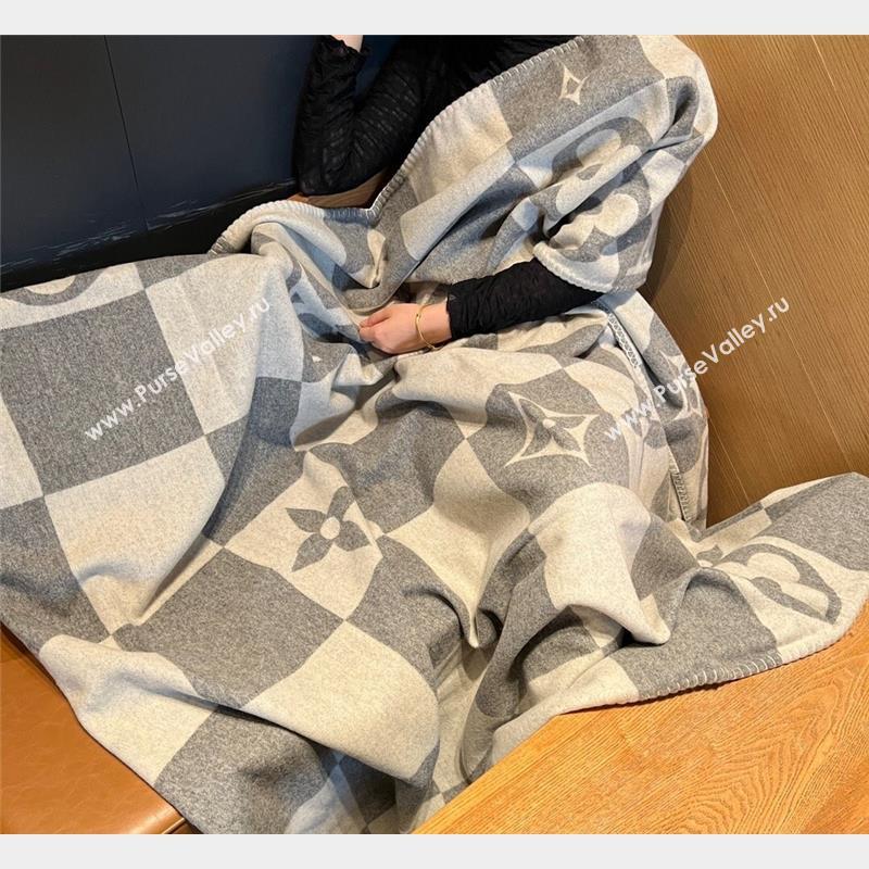 Louis Vuitton Neo Monogram Wool and Cashmere Blanket 140x180cm Grey 2023 (A-231028065)