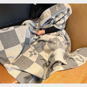 Louis Vuitton Neo Monogram Wool and Cashmere Blanket 140x180cm Grey 2023 (A-231028065)