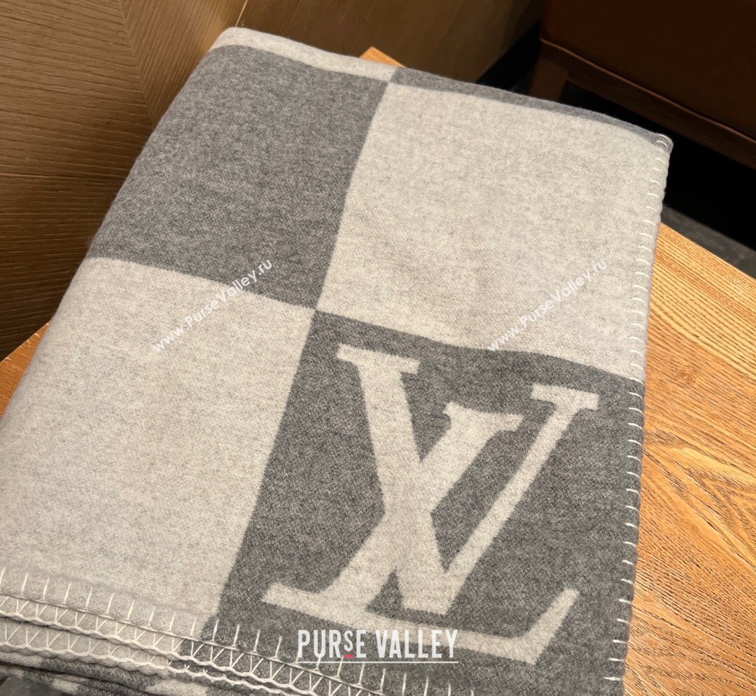 Louis Vuitton Neo Monogram Wool and Cashmere Blanket 140x180cm Grey 2023 (A-231028065)