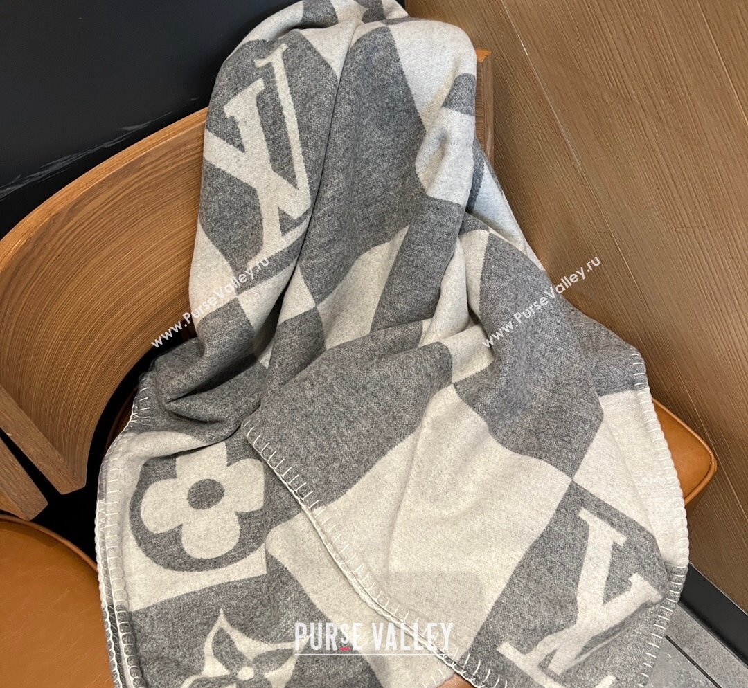 Louis Vuitton Neo Monogram Wool and Cashmere Blanket 140x180cm Grey 2023 (A-231028065)