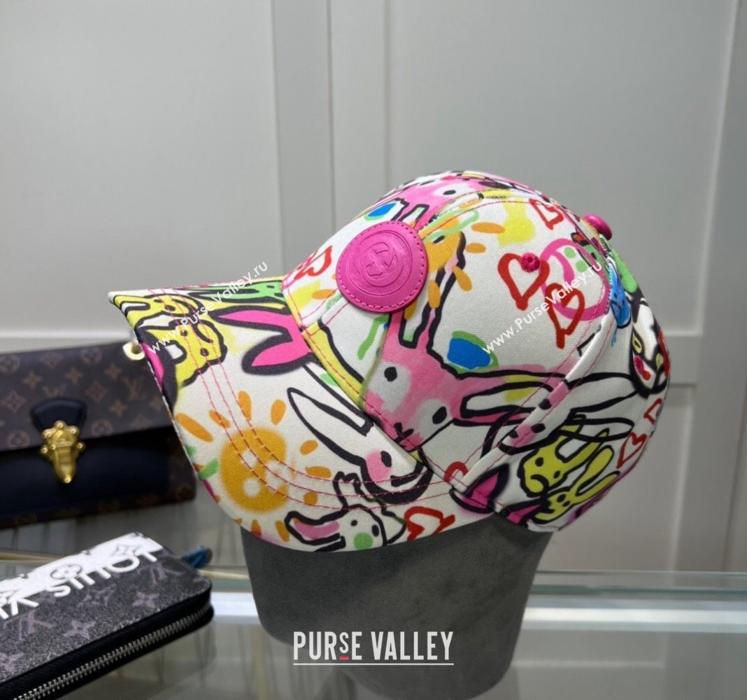 Gucci GG Canvas Baseball Hat with Graffi Print White 2024 040301 (A-240403051)