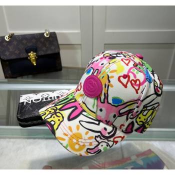 Gucci GG Canvas Baseball Hat with Graffi Print White 2024 040301 (A-240403051)