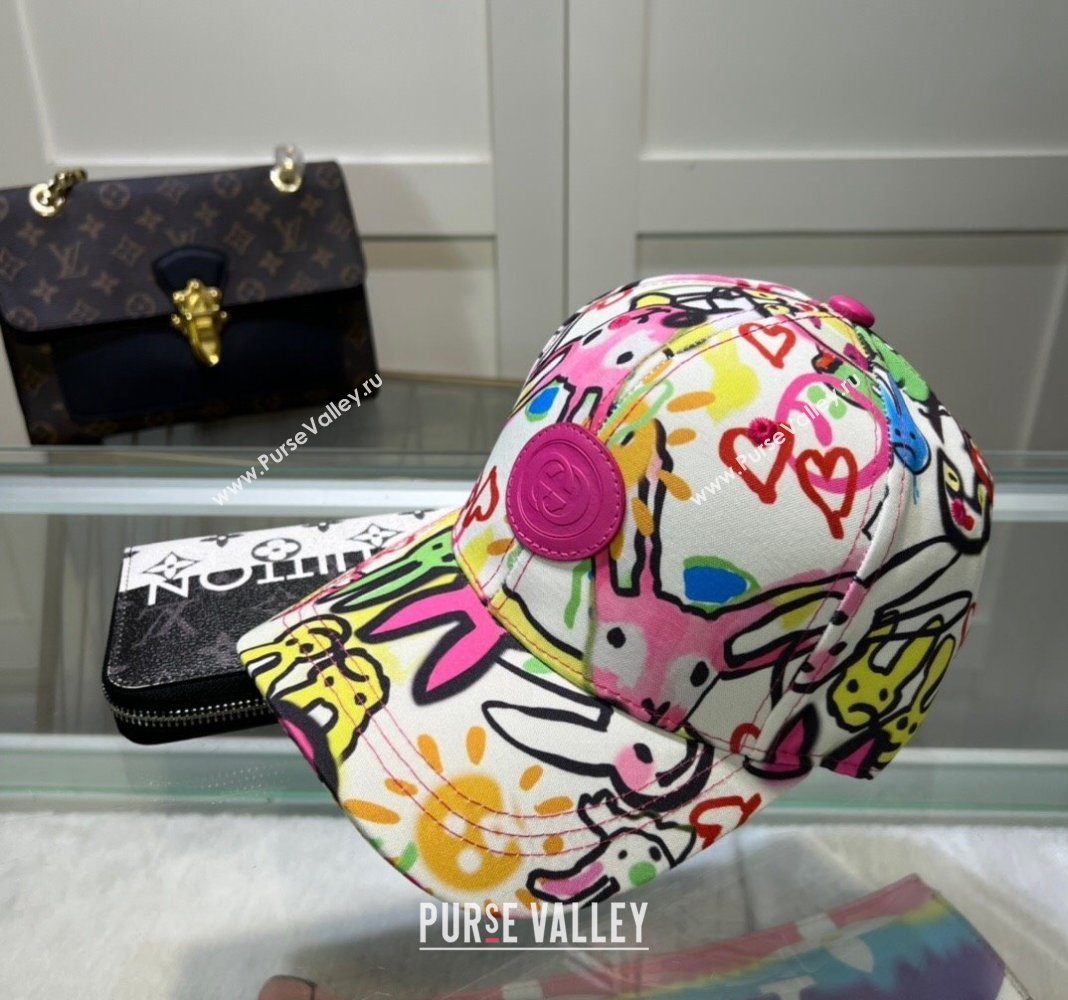 Gucci GG Canvas Baseball Hat with Graffi Print White 2024 040301 (A-240403051)