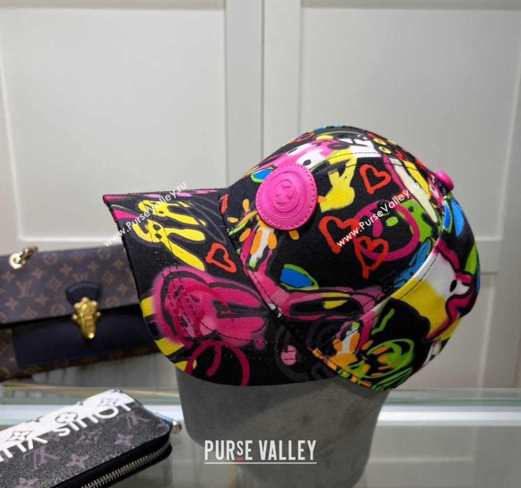 Gucci GG Canvas Baseball Hat with Graffi Print Black 2024 040301 (A-240403053)