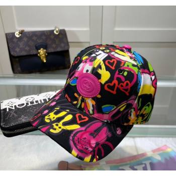 Gucci GG Canvas Baseball Hat with Graffi Print Black 2024 040301 (A-240403053)