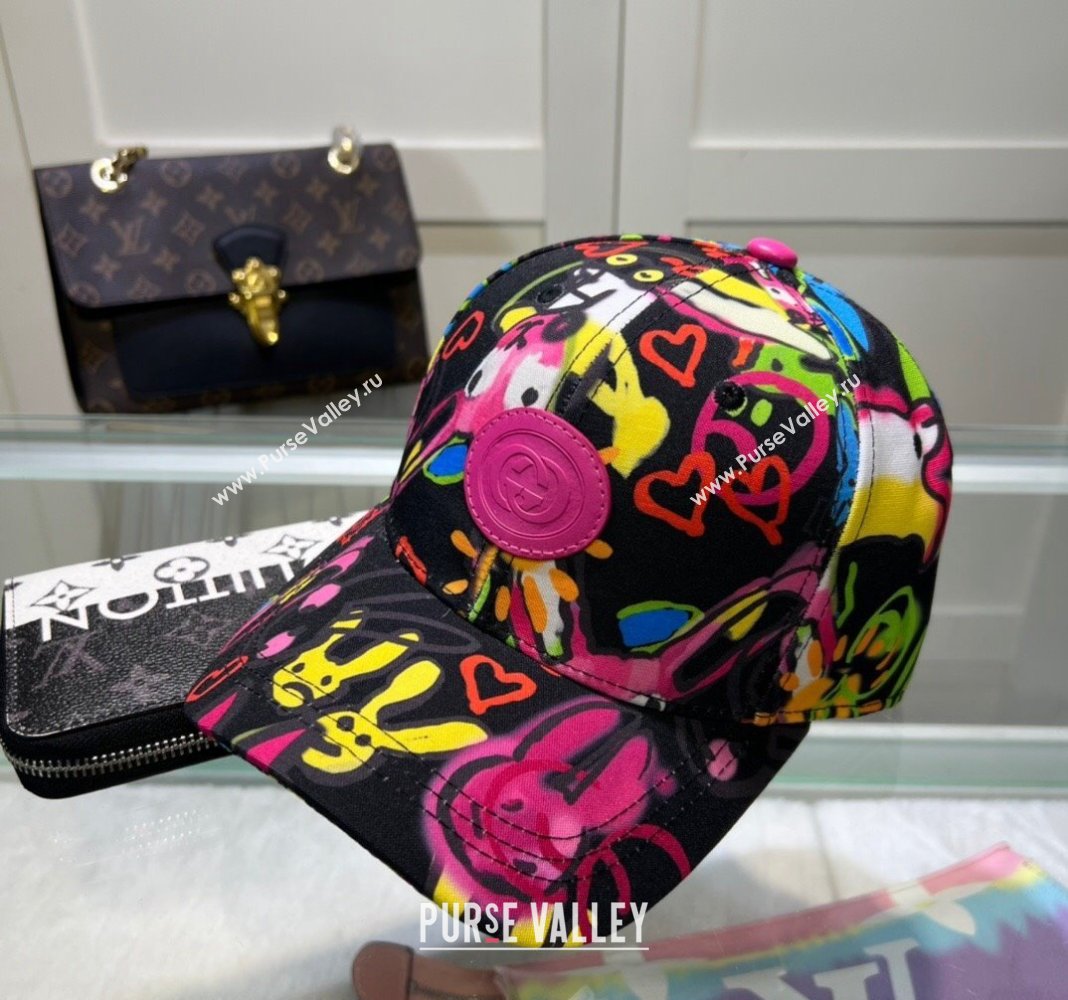 Gucci GG Canvas Baseball Hat with Graffi Print Black 2024 040301 (A-240403053)