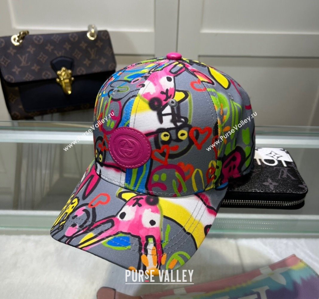 Gucci GG Canvas Baseball Hat with Graffi Print Grey 2024 040301 (A-240403054)