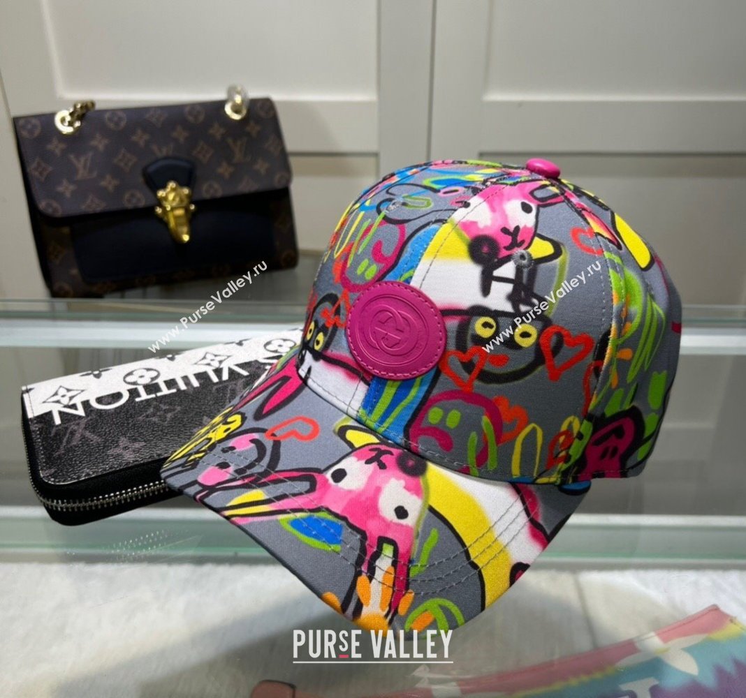 Gucci GG Canvas Baseball Hat with Graffi Print Grey 2024 040301 (A-240403054)