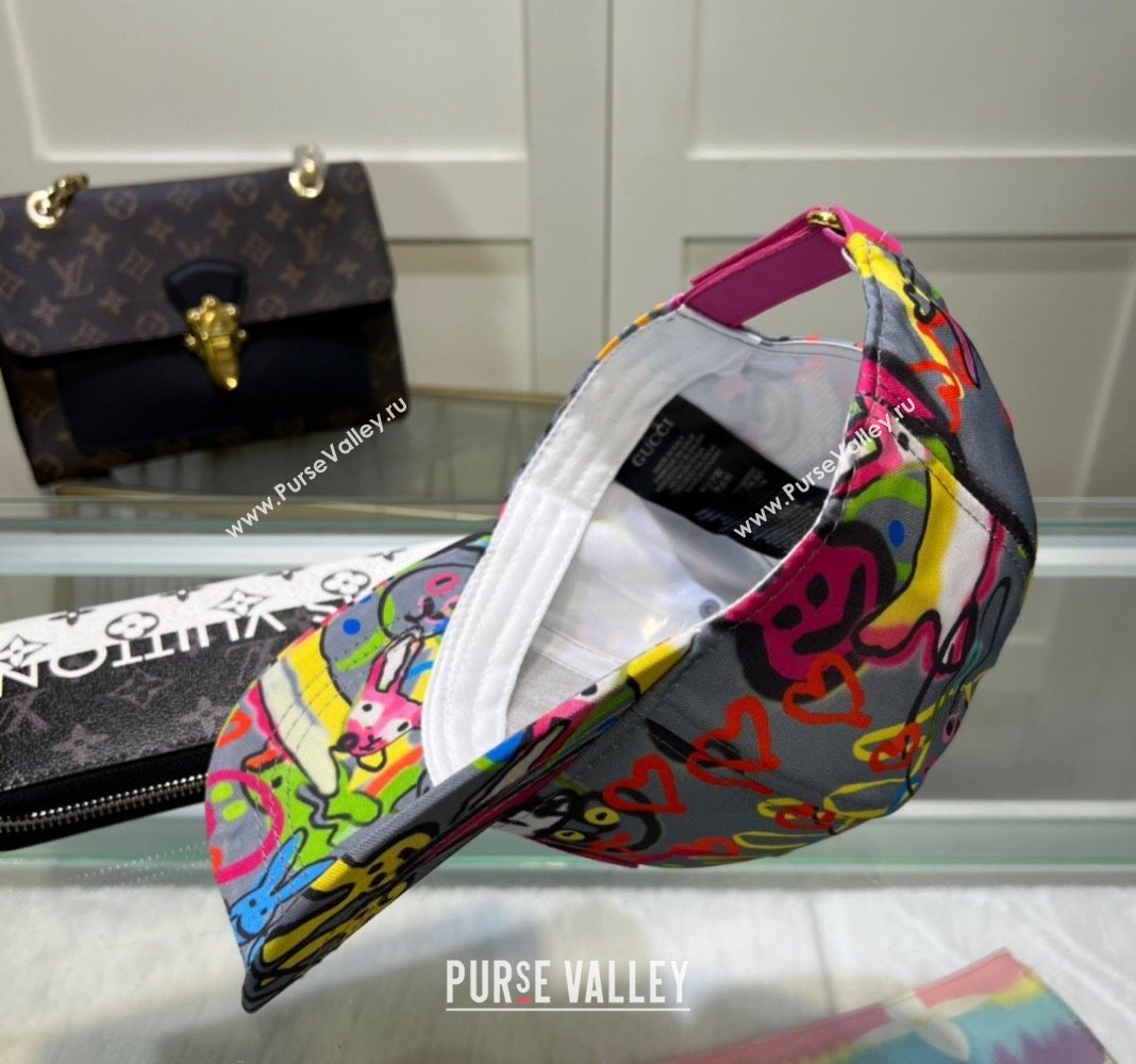 Gucci GG Canvas Baseball Hat with Graffi Print Grey 2024 040301 (A-240403054)