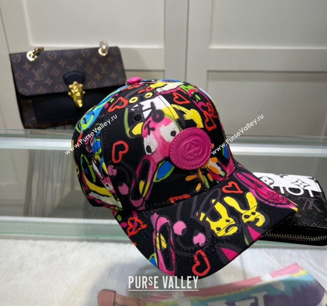 Gucci GG Canvas Baseball Hat with Graffi Print Black 2024 040301 (A-240403053)