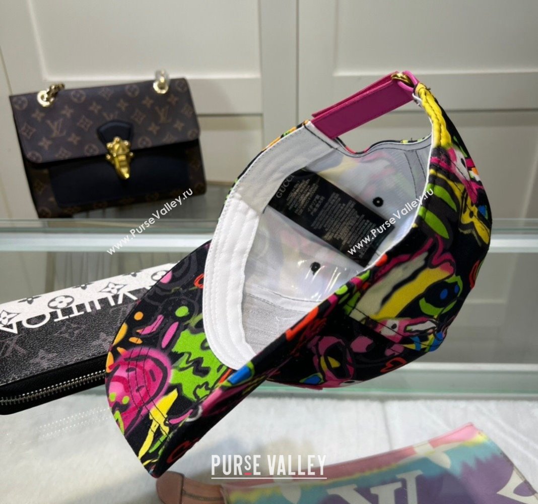 Gucci GG Canvas Baseball Hat with Graffi Print Black 2024 040301 (A-240403053)