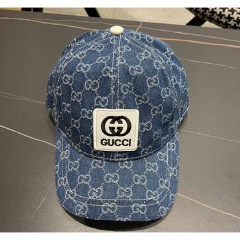 Gucci GG Denim Baseball Hat with Logo Patch Dark Blue 2024 040301 (A-240403055)