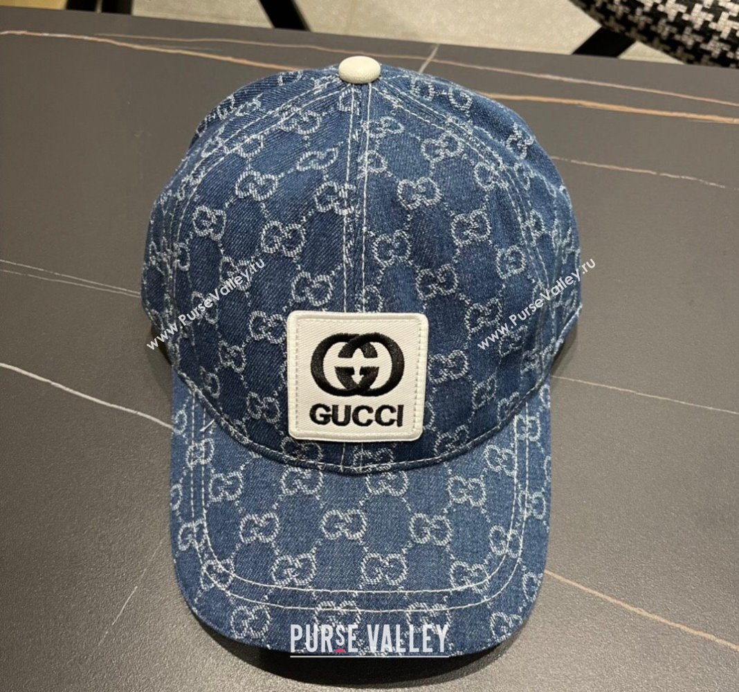 Gucci GG Denim Baseball Hat with Logo Patch Dark Blue 2024 040301 (A-240403055)