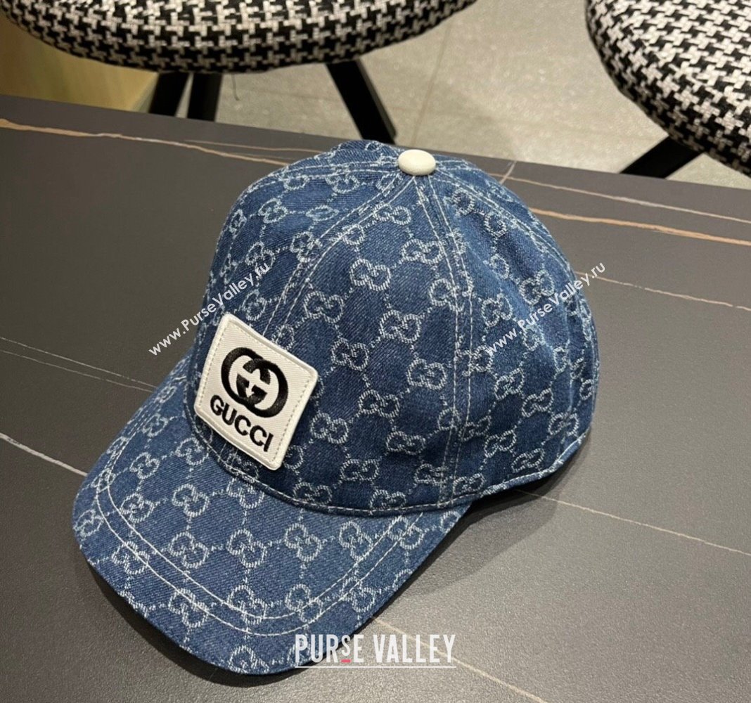 Gucci GG Denim Baseball Hat with Logo Patch Dark Blue 2024 040301 (A-240403055)