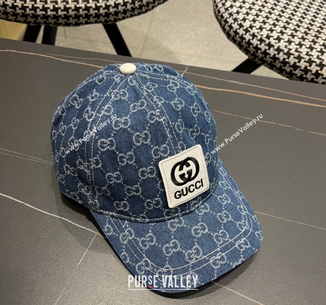 Gucci GG Denim Baseball Hat with Logo Patch Dark Blue 2024 040301 (A-240403055)