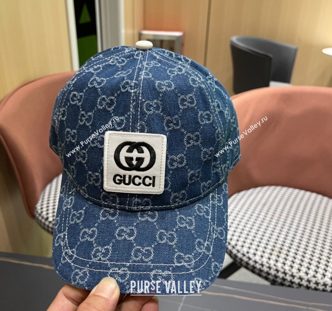 Gucci GG Denim Baseball Hat with Logo Patch Dark Blue 2024 040301 (A-240403055)