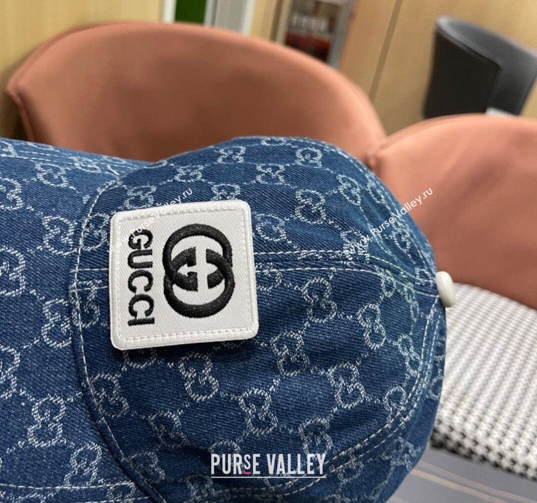 Gucci GG Denim Baseball Hat with Logo Patch Dark Blue 2024 040301 (A-240403055)