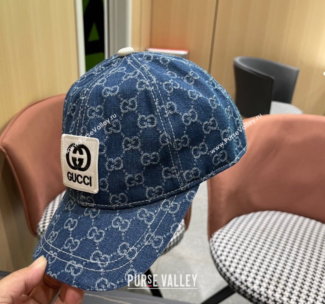 Gucci GG Denim Baseball Hat with Logo Patch Dark Blue 2024 040301 (A-240403055)