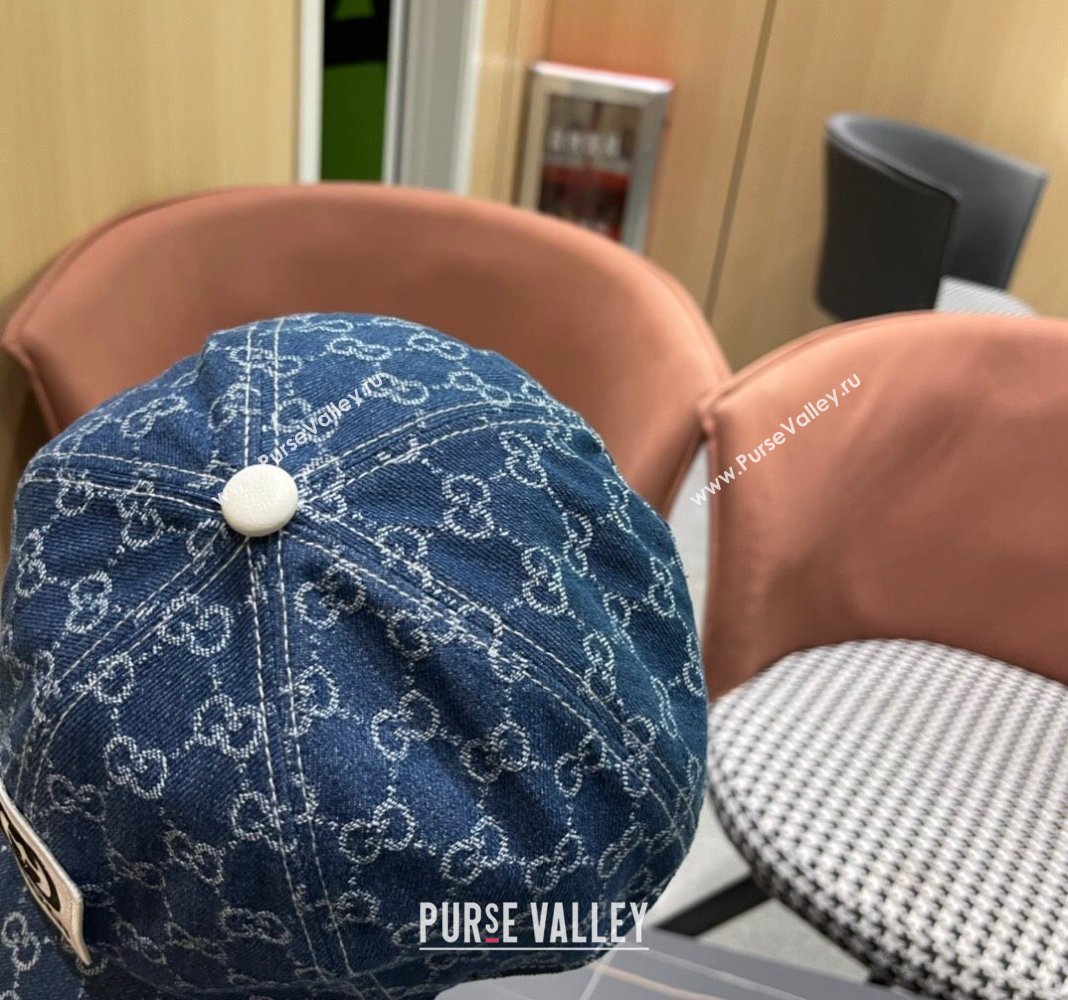 Gucci GG Denim Baseball Hat with Logo Patch Dark Blue 2024 040301 (A-240403055)