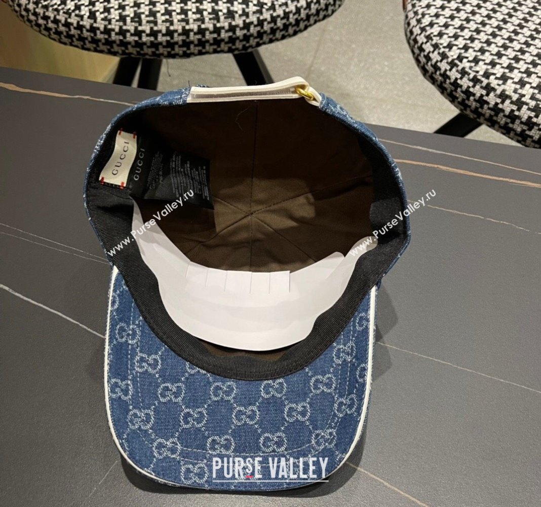 Gucci GG Denim Baseball Hat with Logo Patch Dark Blue 2024 040301 (A-240403055)