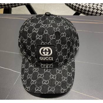 Gucci GG Denim Baseball Hat with Logo Patch Black 2024 040301 (A-240403056)