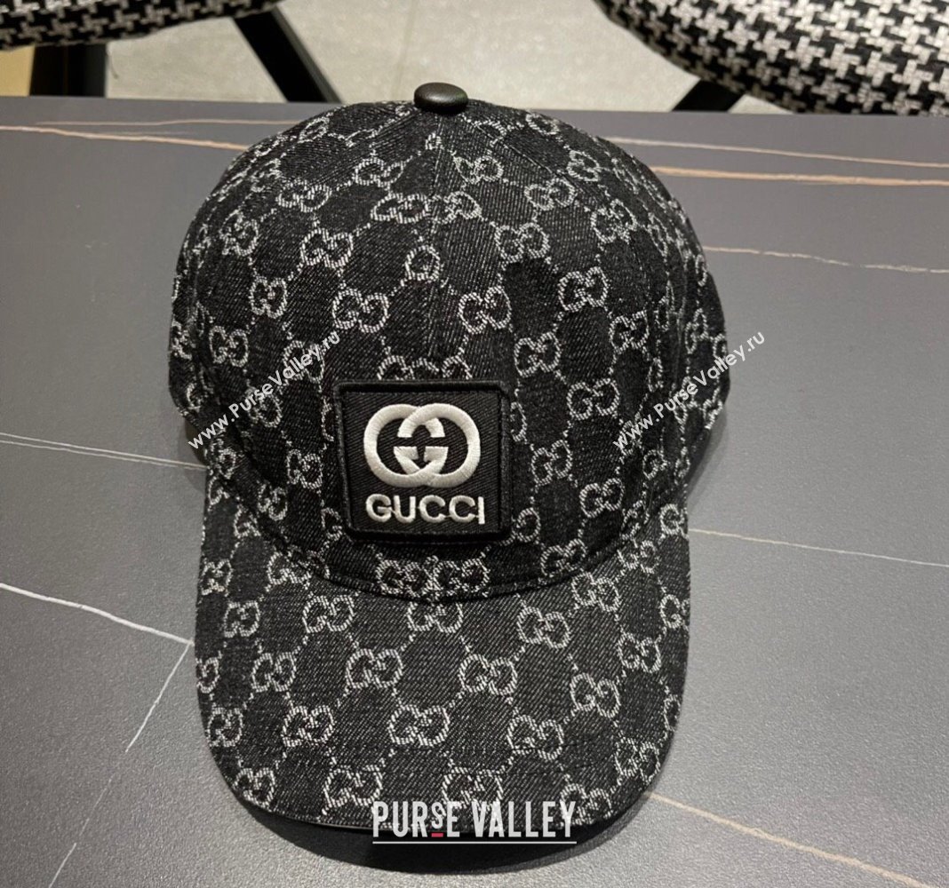 Gucci GG Denim Baseball Hat with Logo Patch Black 2024 040301 (A-240403056)