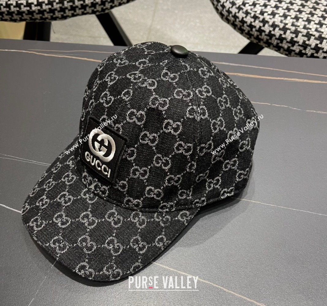 Gucci GG Denim Baseball Hat with Logo Patch Black 2024 040301 (A-240403056)