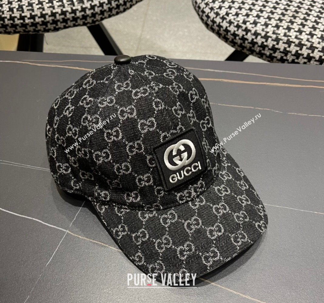 Gucci GG Denim Baseball Hat with Logo Patch Black 2024 040301 (A-240403056)