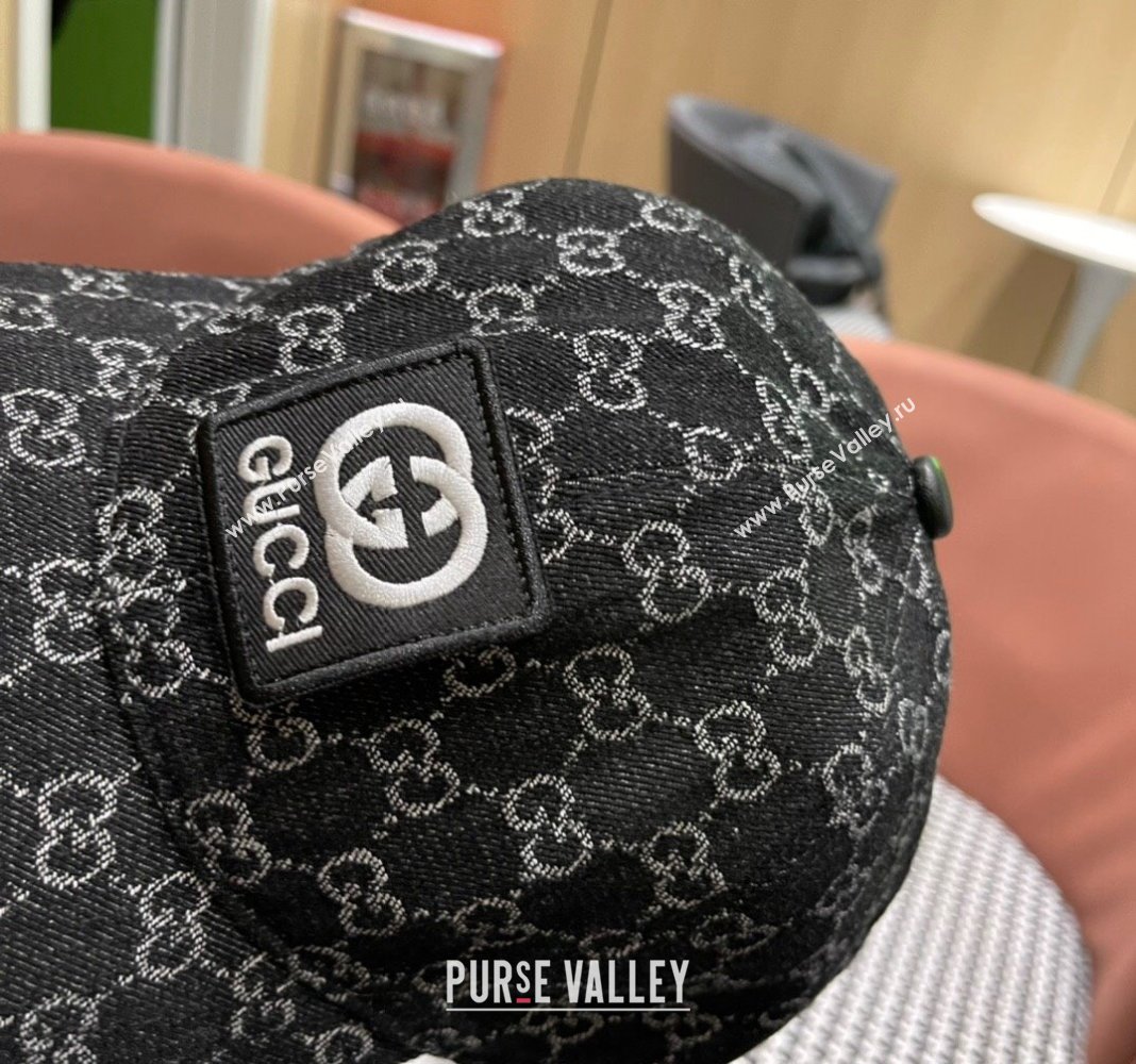 Gucci GG Denim Baseball Hat with Logo Patch Black 2024 040301 (A-240403056)