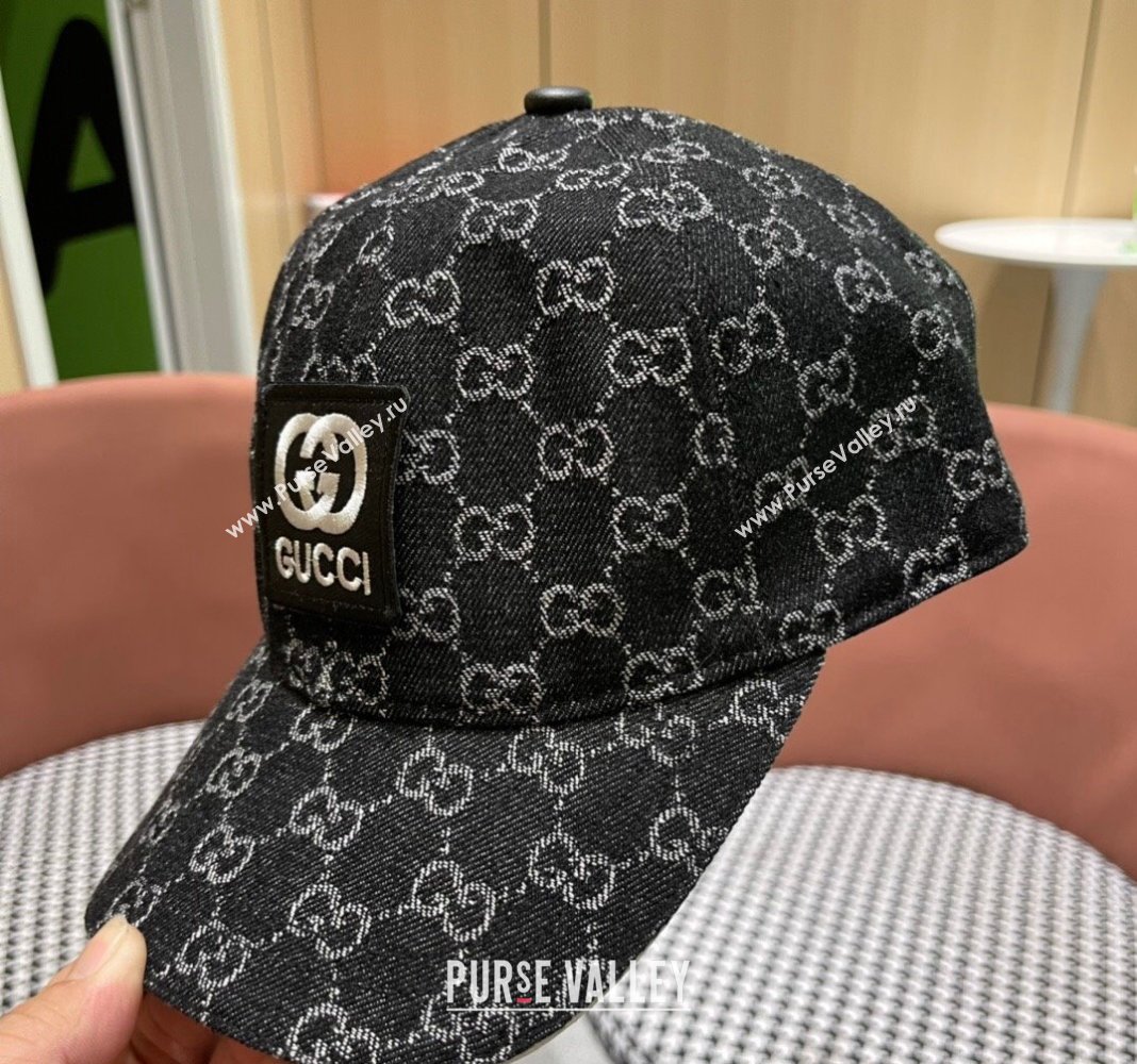 Gucci GG Denim Baseball Hat with Logo Patch Black 2024 040301 (A-240403056)
