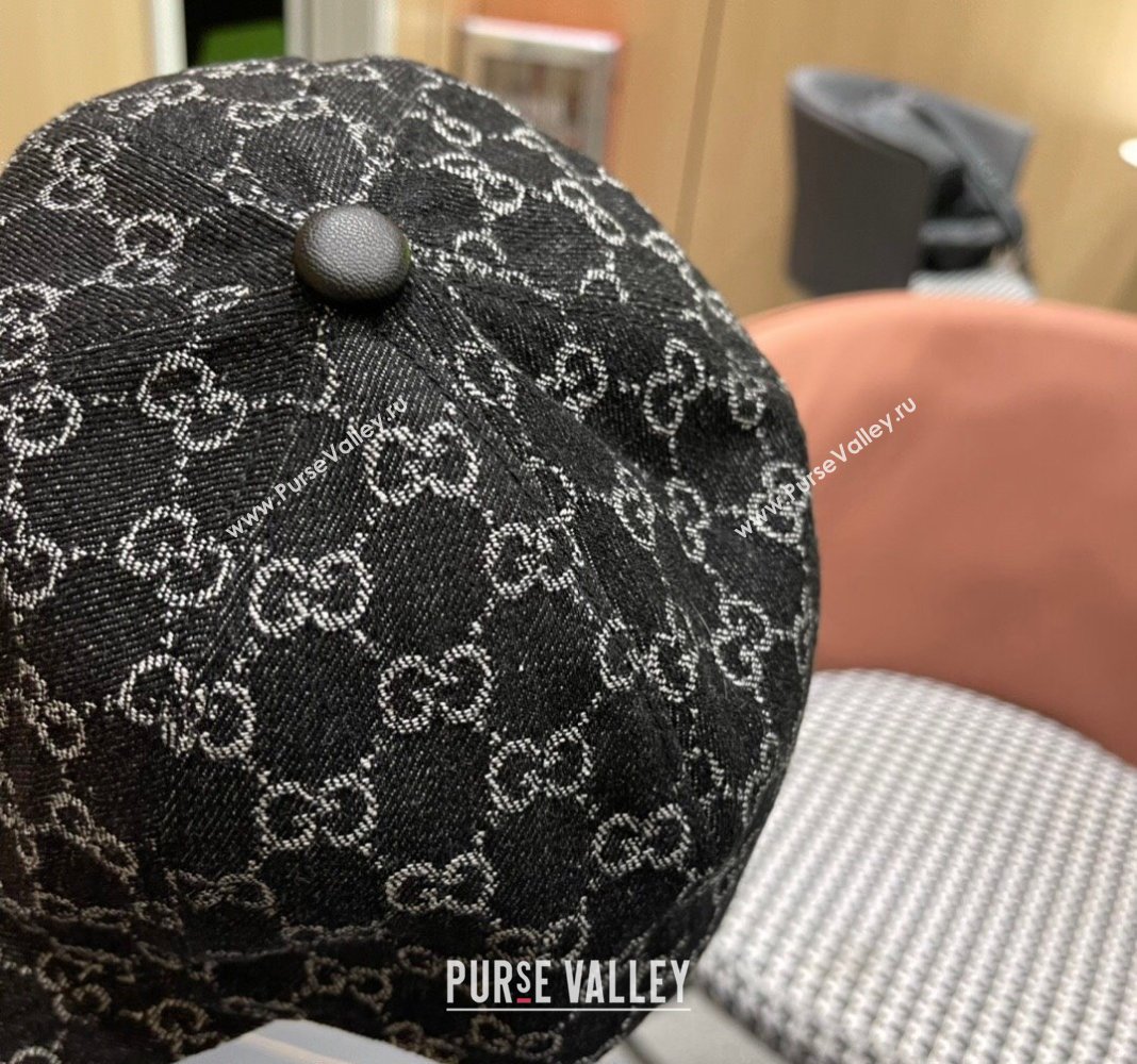 Gucci GG Denim Baseball Hat with Logo Patch Black 2024 040301 (A-240403056)