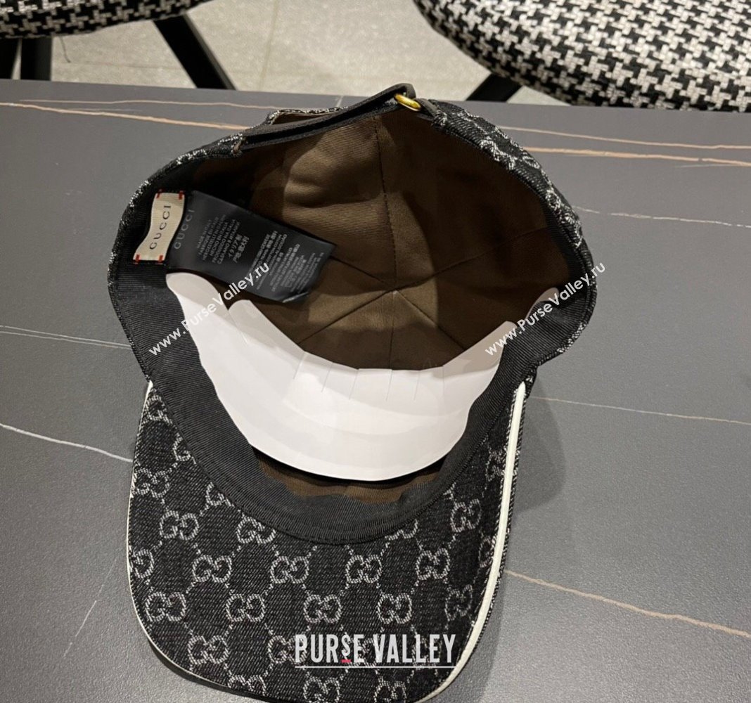 Gucci GG Denim Baseball Hat with Logo Patch Black 2024 040301 (A-240403056)