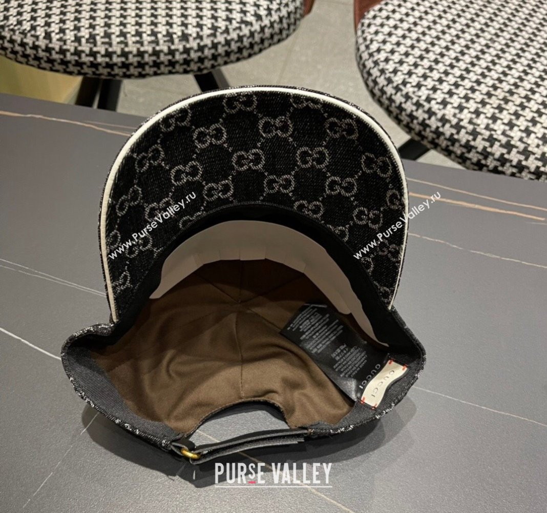 Gucci GG Denim Baseball Hat with Logo Patch Black 2024 040301 (A-240403056)
