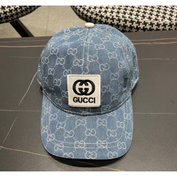 Gucci GG Denim Baseball Hat with Logo Patch Light Blue2024 040301 (A-240403057)