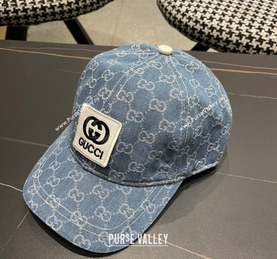 Gucci GG Denim Baseball Hat with Logo Patch Light Blue2024 040301 (A-240403057)