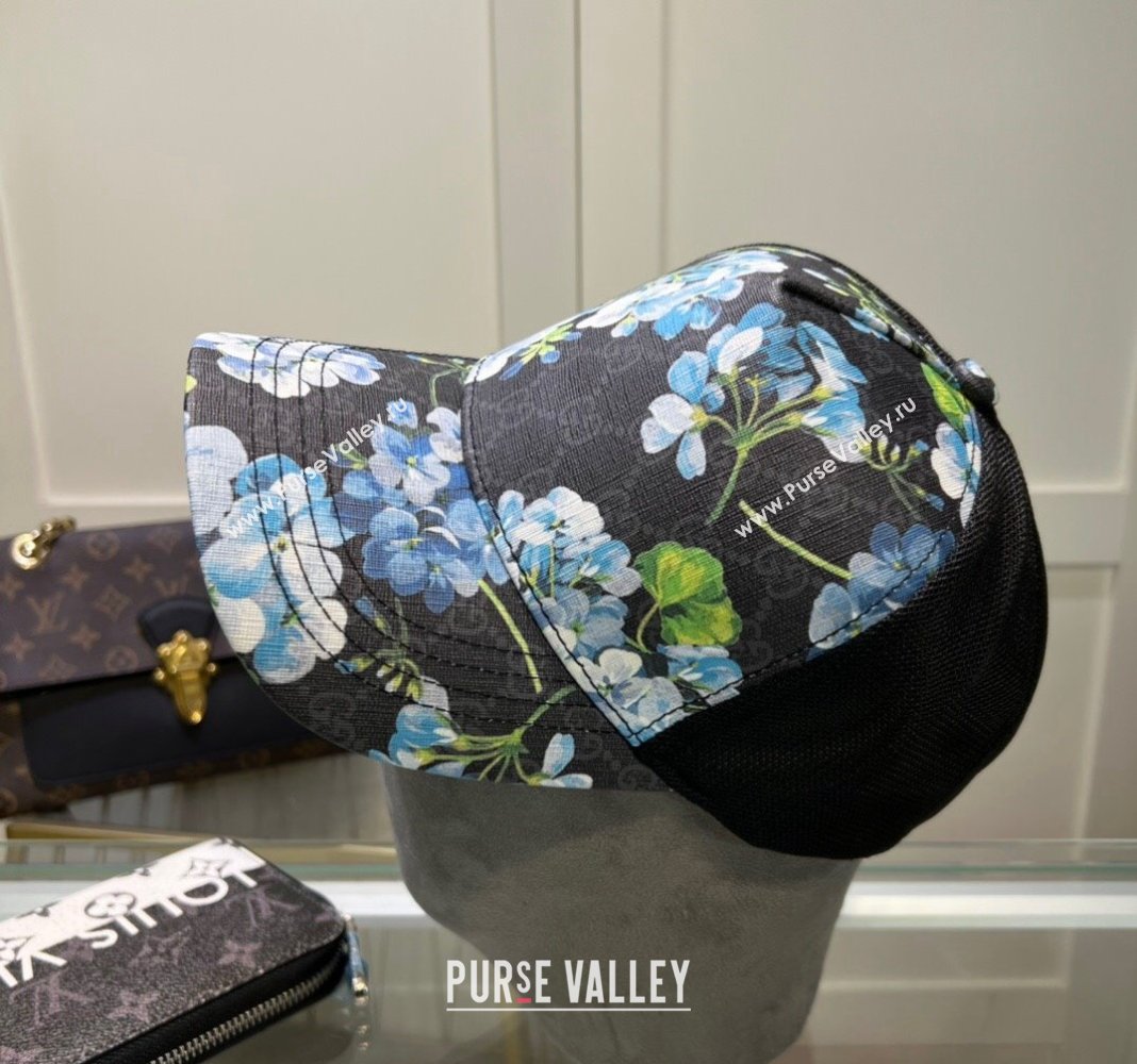 Gucci Black GG Canvas Baseball Hat with Flora Blue 2024 040301 (A-240403066)