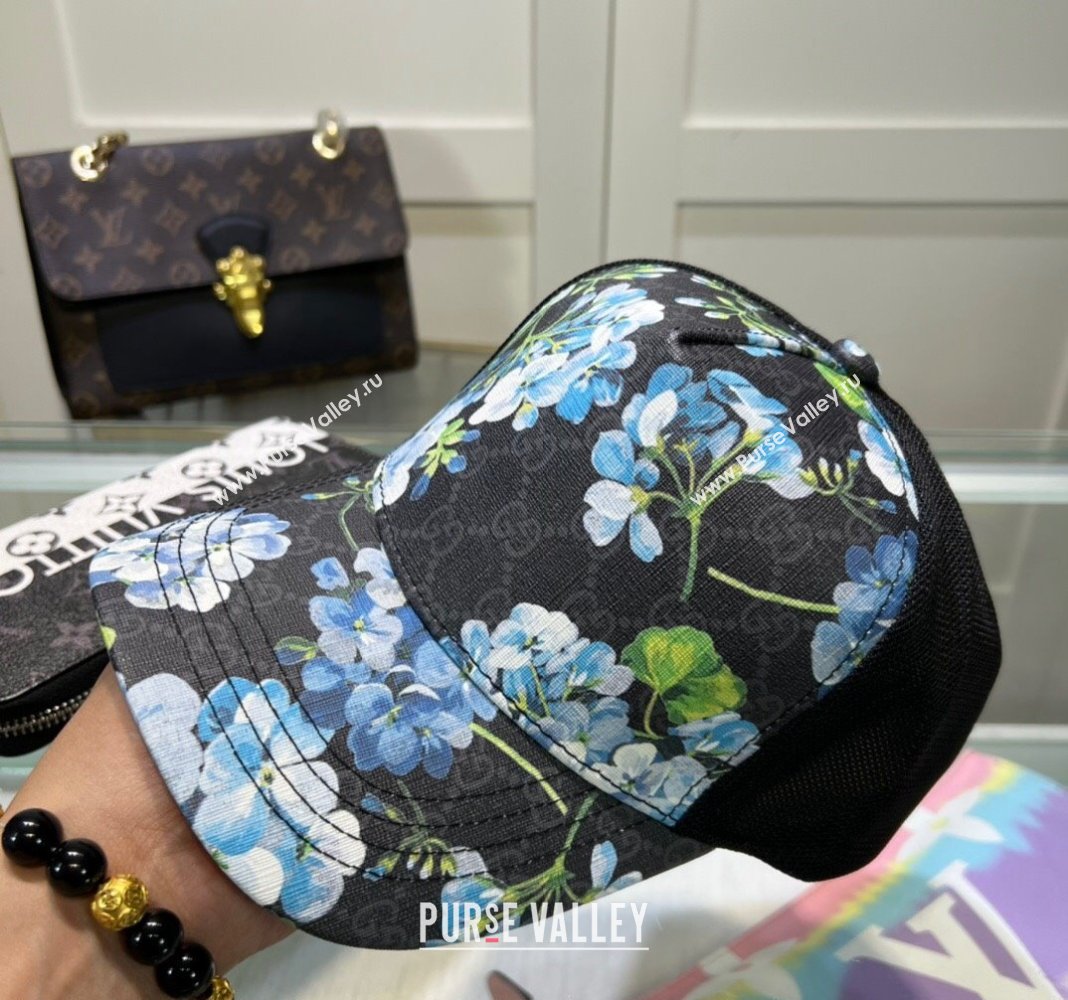 Gucci Black GG Canvas Baseball Hat with Flora Blue 2024 040301 (A-240403066)