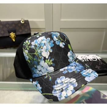 Gucci Black GG Canvas Baseball Hat with Flora Blue 2024 040301 (A-240403066)