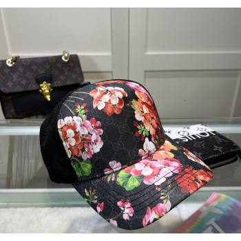 Gucci Black GG Canvas Baseball Hat with Flora Pink 2024 040301 (A-240403067)