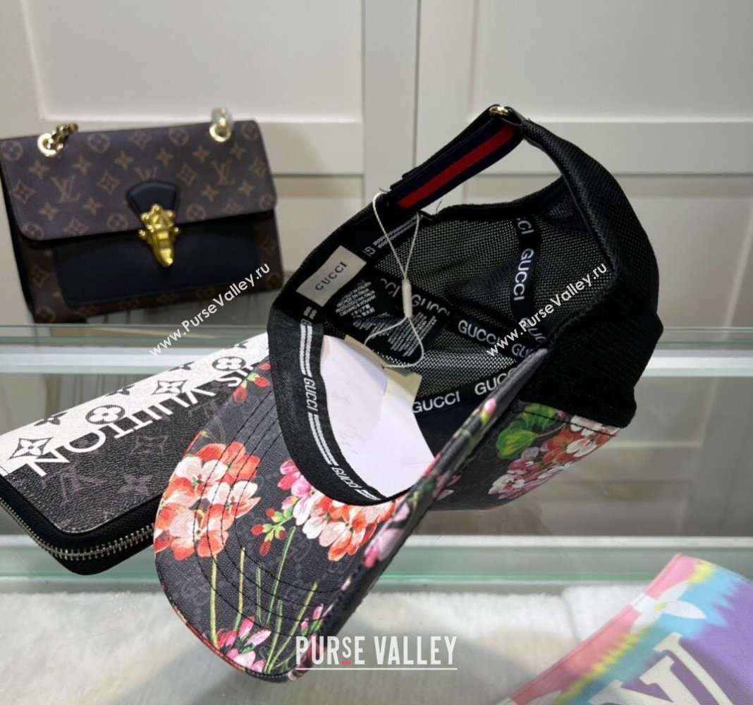 Gucci Black GG Canvas Baseball Hat with Flora Pink 2024 040301 (A-240403067)