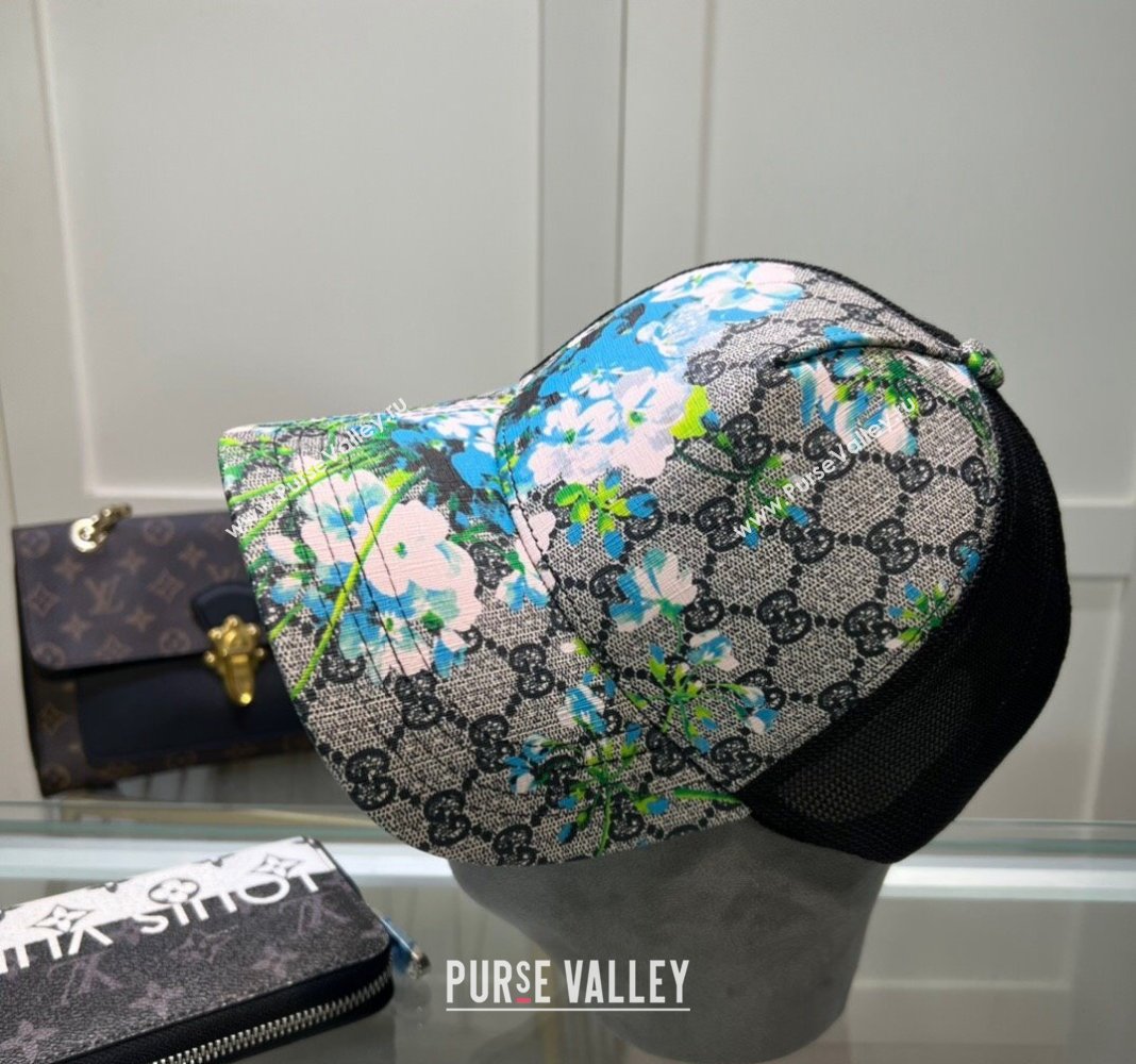 Gucci GG Canvas and Mesh Baseball Hat with Flora Grey 2024 040301 (A-240403069)