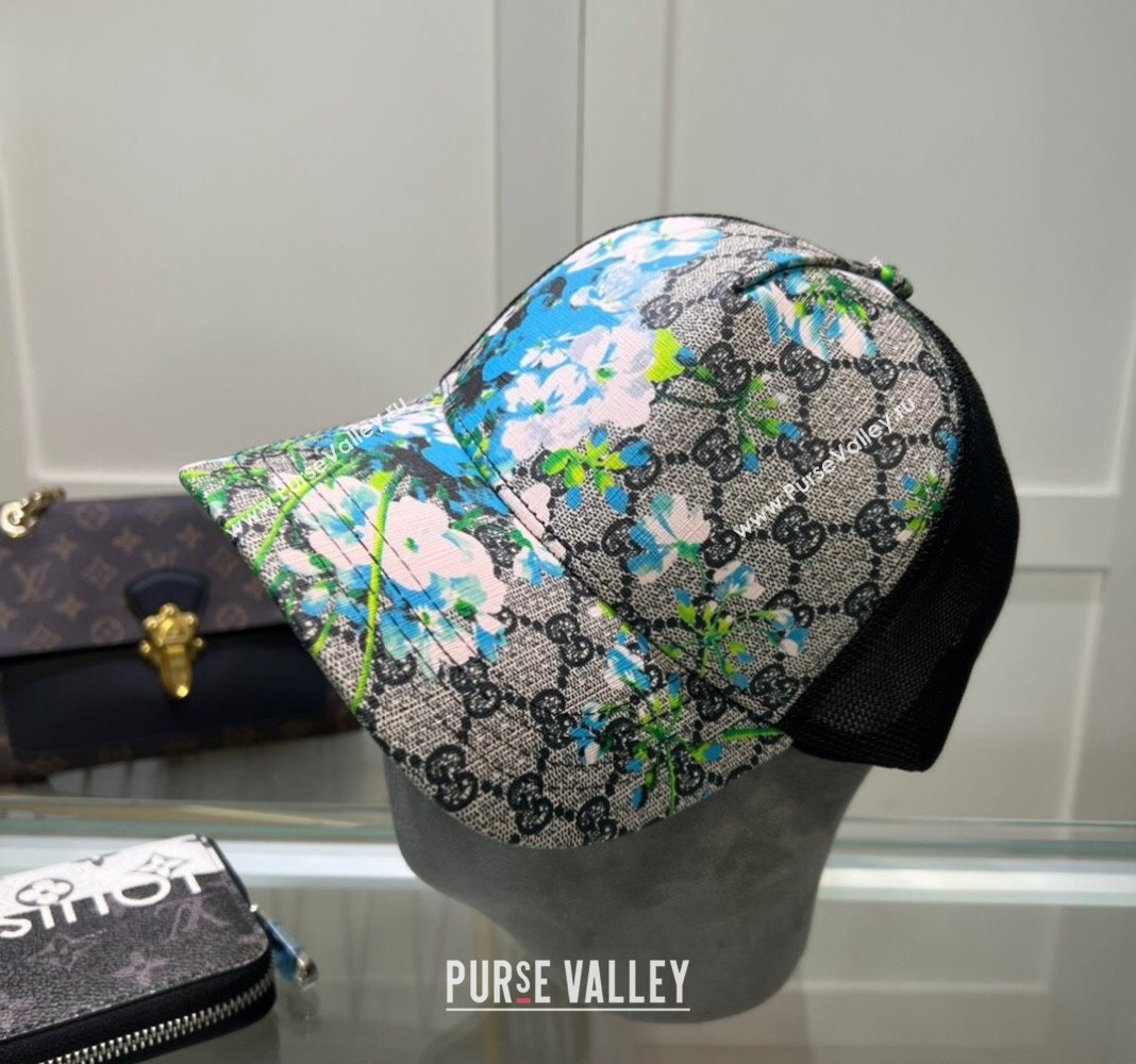Gucci GG Canvas and Mesh Baseball Hat with Flora Grey 2024 040301 (A-240403069)