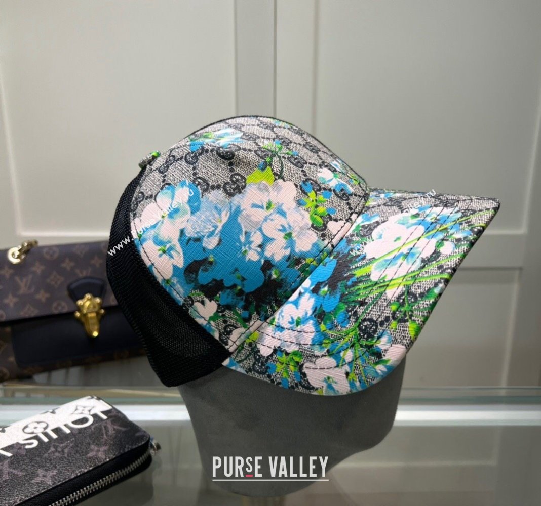 Gucci GG Canvas and Mesh Baseball Hat with Flora Grey 2024 040301 (A-240403069)