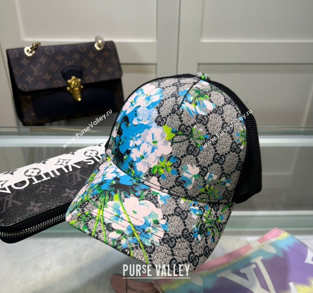 Gucci GG Canvas and Mesh Baseball Hat with Flora Grey 2024 040301 (A-240403069)