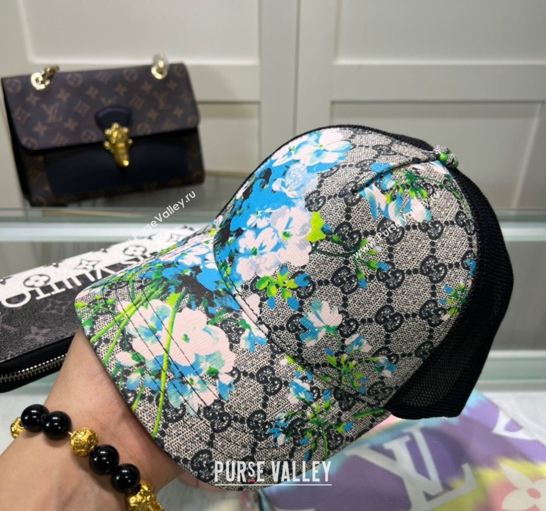 Gucci GG Canvas and Mesh Baseball Hat with Flora Grey 2024 040301 (A-240403069)