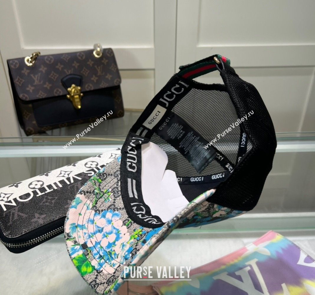 Gucci GG Canvas and Mesh Baseball Hat with Flora Grey 2024 040301 (A-240403069)