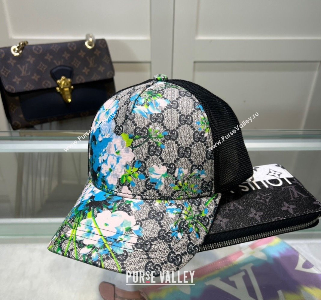 Gucci GG Canvas and Mesh Baseball Hat with Flora Grey 2024 040301 (A-240403069)