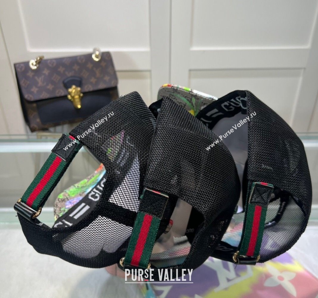 Gucci GG Canvas and Mesh Baseball Hat with Flora Grey 2024 040301 (A-240403069)