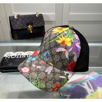 Gucci GG Canvas and Mesh Baseball Hat with Flora Beige2 2024 040301 (A-240403070)